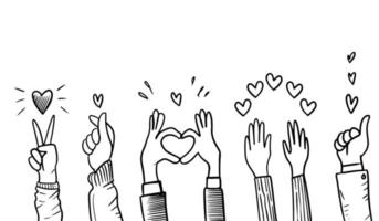 Hand Drawn sketch style of applause, thumbs up gesture. Human hands clapping ovation. on doodle style, vector illustration.