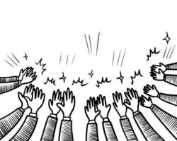 Hand Drawn sketch style of applause, thumbs up gesture. Human hands clapping ovation. on doodle style, vector illustration.