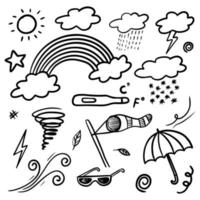 Collection of hand drawn doodle weather icons isolated on white background. vector