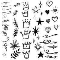 Hand drawn set doodle elements for concept design isolated on white background. vector illustration.