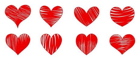 set of doodle hearts isolated on white background. hand drawn of icon love. vector illustration.