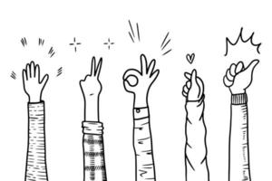 Hand Drawn sketch style of applause, thumbs up gesture. Human hands clapping ovation. on doodle style, vector illustration.