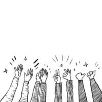 Hand Drawn sketch style of applause, thumbs up gesture. Human hands clapping ovation. on doodle style, vector illustration.