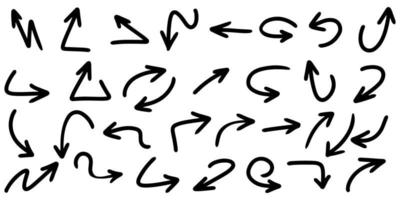 conjunto de iconos de flecha dibujados a mano aislado sobre fondo blanco. Ilustración de vector de doodle.