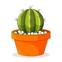 Cactus plant in a flower pot. Vector of Cute green potted cactus and succulents. Potted house plants. Isolated on white background.