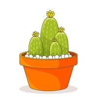 Cactus plant in a flower pot. Vector of Cute green potted cactus and succulents. Potted house plants. Isolated on white background.