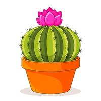 Cactus plant in a flower pot. Vector of Cute green potted cactus and succulents. Potted house plants. Isolated on white background.