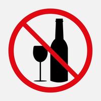 No alcohol sign. Wine glass and bottle prohibition vector icon isolated on white background