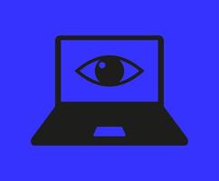 Blue light vector illustration. Computer with eye icon