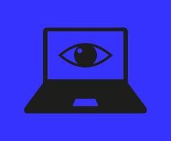 Blue light vector illustration. Computer with eye icon