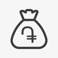 icono de dram armenio. saco con efectivo aislado sobre fondo blanco. pictograma de vector de icono de contorno de bolsa de dinero. símbolo de moneda de armenia