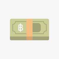 Baht icon. Thai currency symbol on a banknote. Stack of cash vector illustration