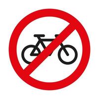 Vector icon of a sign of crossed red cirlce and bike isolated on white background.. Cycling banned symbol