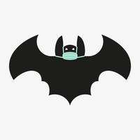ilustración vectorial de un murciélago negro con máscara quirúrgica aislada sobre fondo blanco. símbolo de brote de coronavirus. peligroso virus chino ncov de wuhan vector