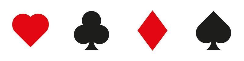 conjunto de símbolos de naipes aislado sobre fondo blanco. iconos vectoriales cartas de póquer corazón, diamante, pala, trébol vector