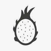 A black vector icon of a tropical dragon fruit on white background. Pitaya fruit symbol