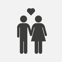 icono de vector de pareja aislado sobre fondo blanco. signo de hombre, mujer y corazón