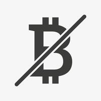 Crossed bitcoin symbol. Cryptocurrency banned vector icon