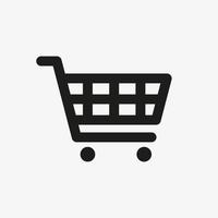 Black vector icon of cart isolated on white background. Shopping cart illustration. Cart symbol. Vector icon for web design or app design. E-commerce icon