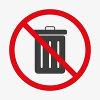 icono de vector prohibido del cubo de basura. prohibición de bote de basura