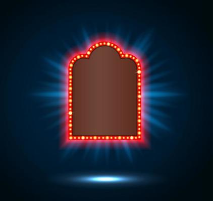 Shining spotlight on billboard sign on blue background.vector