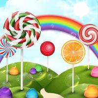 Candy garden background with rainbow vector