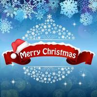 Merry Christmas celebration background with red realistic ribbon banner hat vector