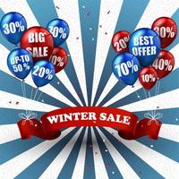 Fondo de globos y descuentos de venta de invierno .vector vector