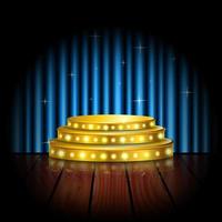 Spotlight golden of empty stage with blue curtain background vector