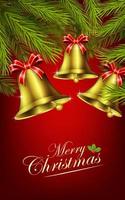 Christmas bells with christmas tree on the red background. vector