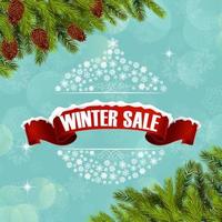 banner de fondo de venta de invierno y árbol de navidad. vector