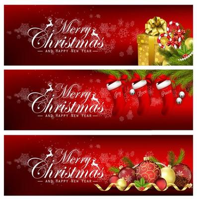 Set of christmas banners with gift boxes,bells and balls