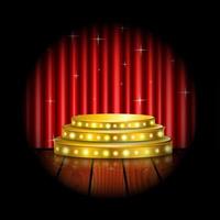 Spotlight golden of empty stage with red curtain background vector