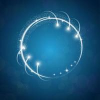 Sparkles blue background with stars round frame. vector