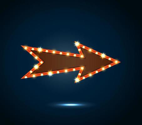 An arrow sign with light bulbs on blue background.Vector