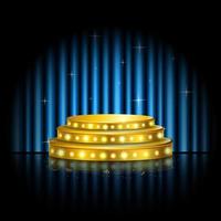 Spotlight golden of empty stage with blue curtain background.vector vector