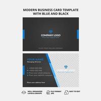 Modern business card template with blue and black vector