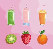 six organic smoothies icons vector