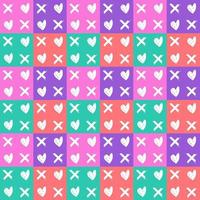 memphis style simple vector xo pattern, grunge texture with symbols of zero and cross.
