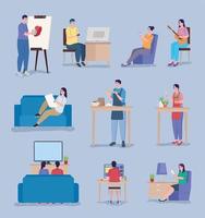 scenes of people doing hobbies vector