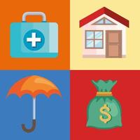 cuatro iconos de servicio de seguros vector