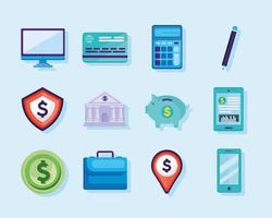 twelve banking finance icons vector