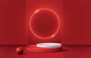 Red background with geometric shape podium for product.