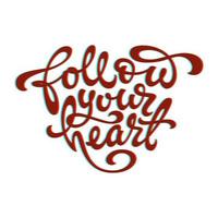 Quotation of the Follow your heart in the shape of a heart on a white isolated background. Used for printing on mugs, T-shirts, notepads, sketchbooks. Vector illustration with anaglyph style.