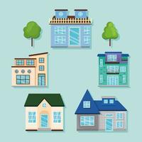 five dream houses icons vector
