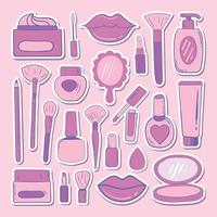 Cosmetics and make up stickers set premium vector