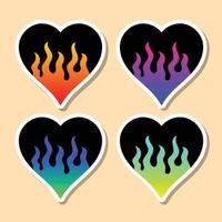 hand drawn colorful heart with fire sticker collection premium vector