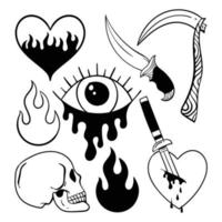 Collection of hand drawn black and white vintage tattoo premium vector. vector