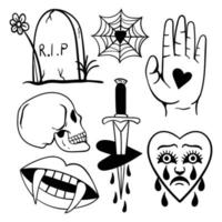 Collection of hand drawn black and white vintage tattoo premium vector. vector