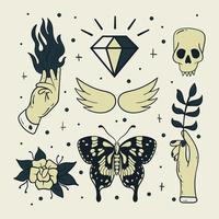 Collection of hand drawn vintage tattoo stickers premium vector